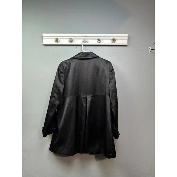 Emma James Trench Coat Women 14 Black Double Breasted Pleats Back Classic Jacket - Picture 3 of 9